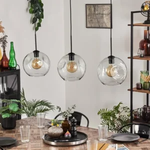 hofstein Ripoll Suspension Noir, 3 lumières* Lampes En Verre