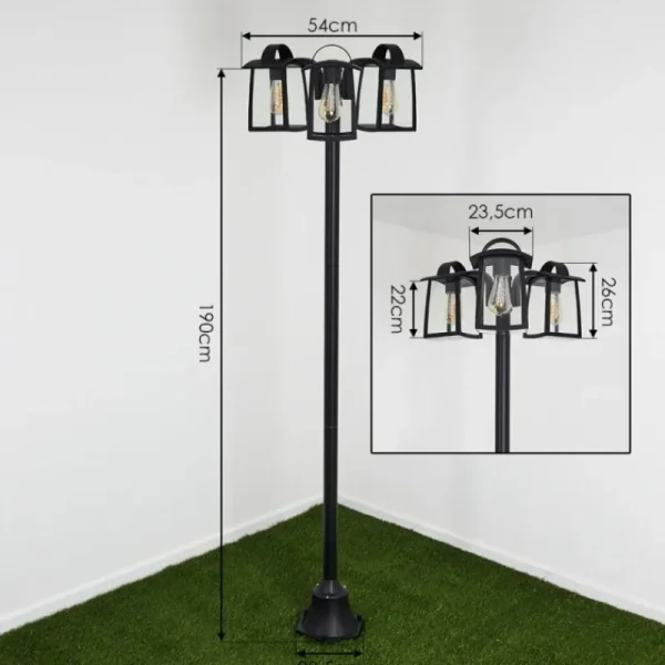 hofstein Réverbère Trosa Noir, 3 lumières* Lampes Modernes