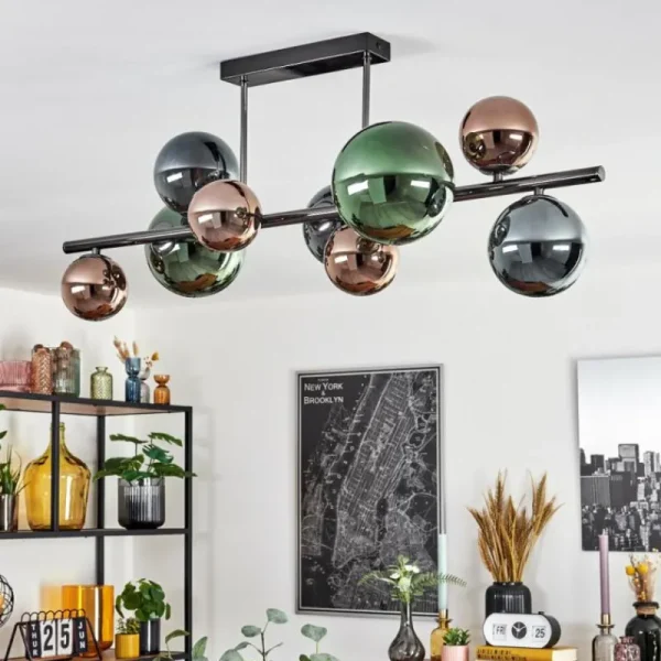 hofstein Sacoselo Plafonnier, Boule lumineuse Noir, 9 lumières* Lampes Modernes