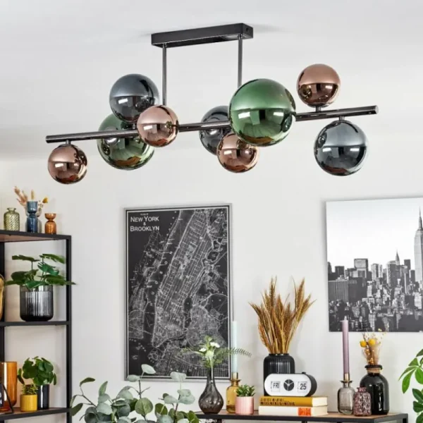 hofstein Sacoselo Plafonnier, Boule lumineuse Noir, 9 lumières* Lampes Modernes