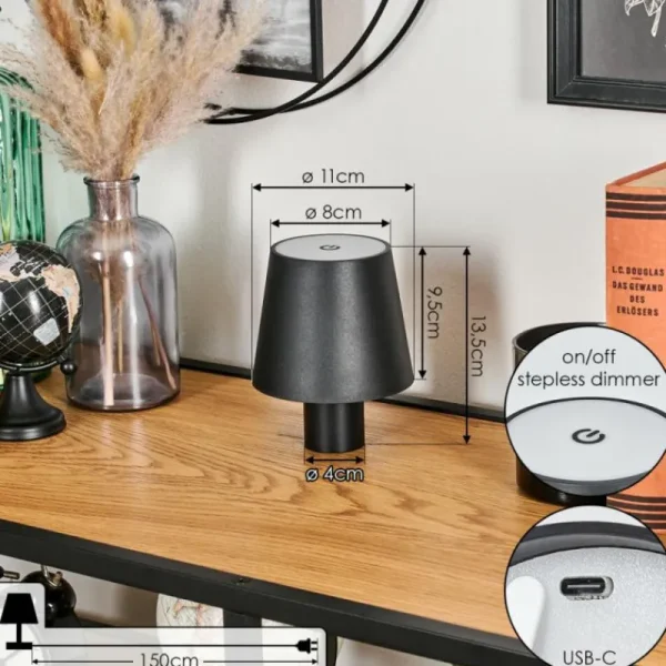 hofstein Salgadinho Lampe de table d'extérieur, Lampe à poser LED Noir, 1 lumière* Lampes Modernes