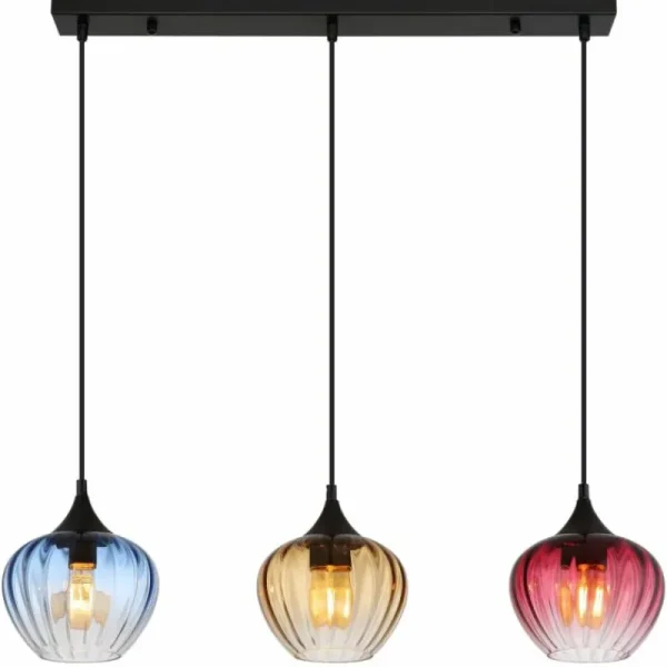 Luminaires Globo Lighting Sander Suspension Noir, 3 lumières* Lampes En Verre