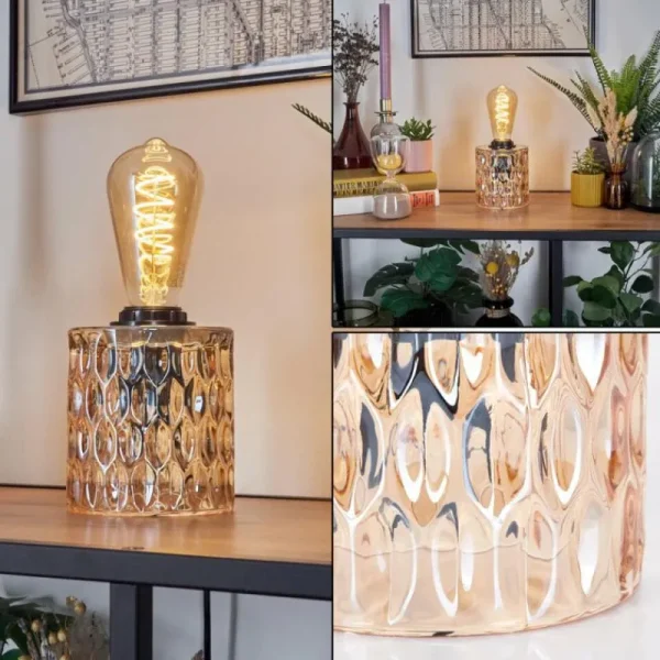 hofstein Sonhim Lampe à poser Ambre, Noir, 1 lumière* Lampes En Verre