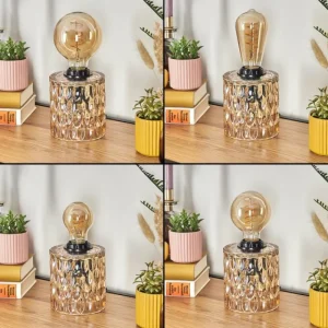 hofstein Sonhim Lampe à poser Ambre, Noir, 1 lumière* Lampes En Verre