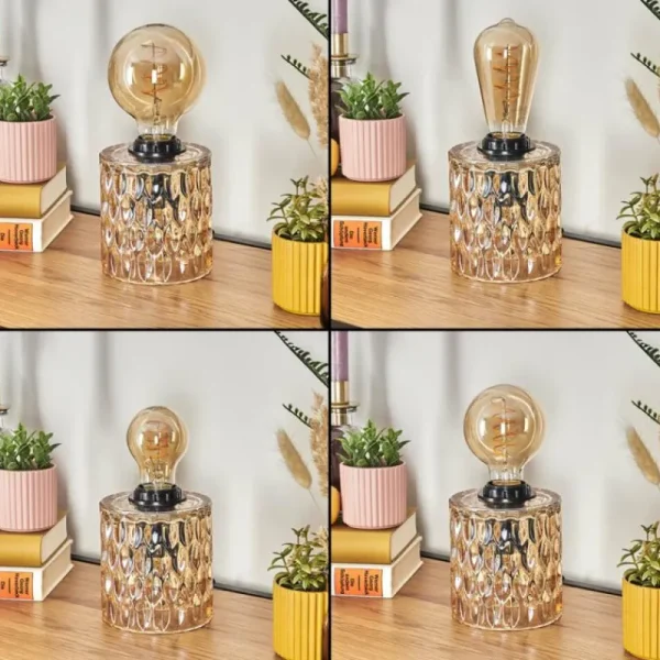 hofstein Sonhim Lampe à poser Ambre, Noir, 1 lumière* Lampes En Verre