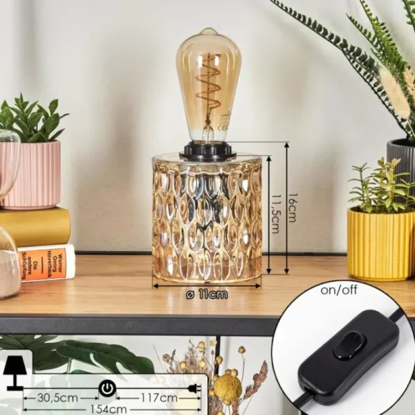 hofstein Sonhim Lampe à poser Ambre, Noir, 1 lumière* Lampes En Verre