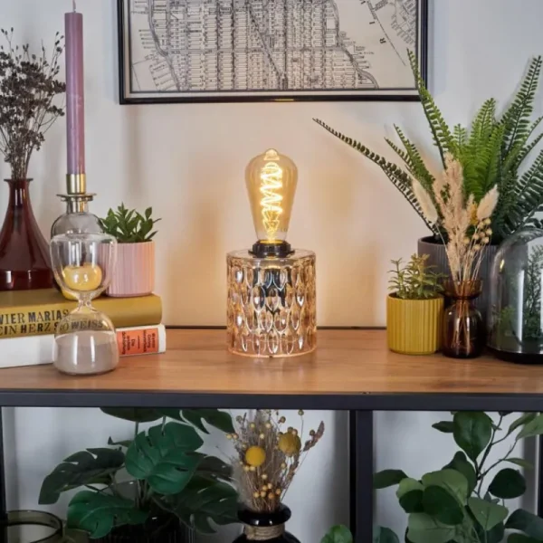 hofstein Sonhim Lampe à poser Ambre, Noir, 1 lumière* Lampes En Verre