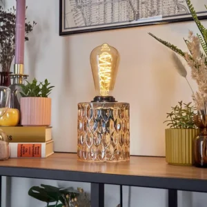 hofstein Sonhim Lampe à poser Ambre, Noir, 1 lumière* Lampes En Verre