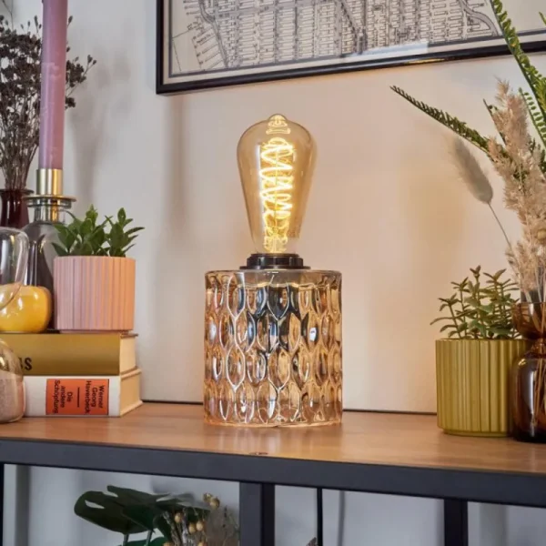 hofstein Sonhim Lampe à poser Ambre, Noir, 1 lumière* Lampes En Verre