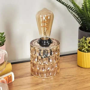 hofstein Sonhim Lampe à poser Ambre, Noir, 1 lumière* Lampes En Verre