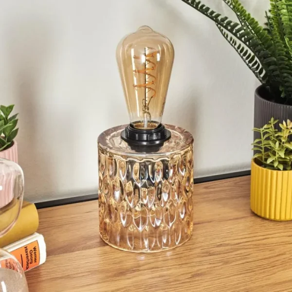 hofstein Sonhim Lampe à poser Ambre, Noir, 1 lumière* Lampes En Verre