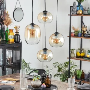 hofstein Soutinho Suspension, Boule lumineuse Ambre, Clair, 4 lumières* Lampes En Verre
