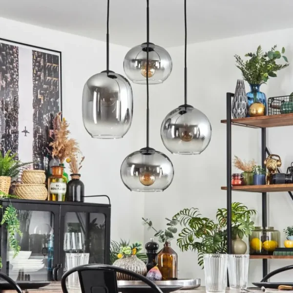 hofstein Soutinho Suspension, Boule lumineuse Clair, Fumé, 4 lumières* Lampes Modernes