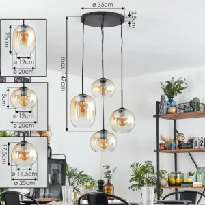 hofstein Soutinho Suspension, Boule lumineuse Ambre, Clair, 4 lumières* Lampes En Verre