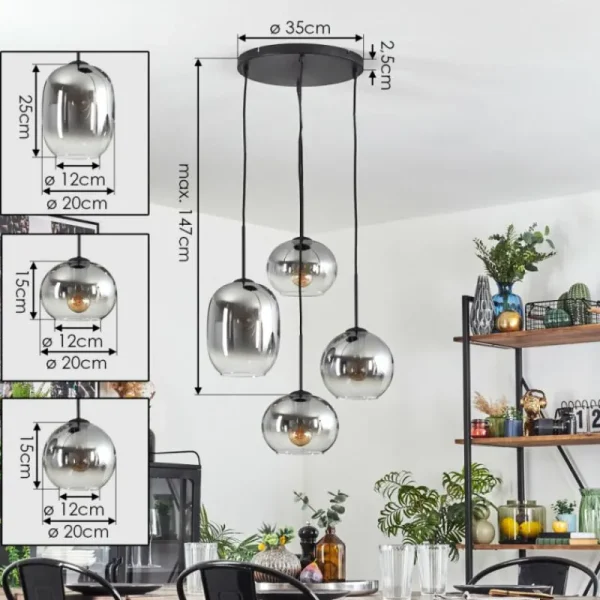 hofstein Soutinho Suspension, Boule lumineuse Clair, Fumé, 4 lumières* Lampes Modernes