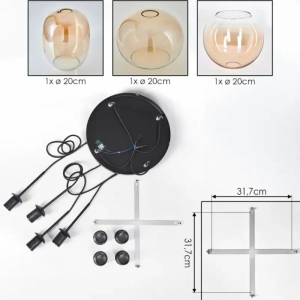 hofstein Soutinho Suspension, Boule lumineuse Ambre, Clair, 4 lumières* Lampes En Verre
