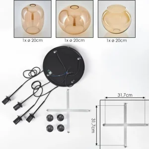 hofstein Soutinho Suspension, Boule lumineuse Ambre, 4 lumières* Lampes En Verre