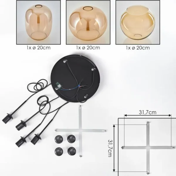 hofstein Soutinho Suspension, Boule lumineuse Ambre, 4 lumières* Lampes En Verre