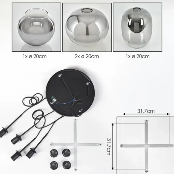 hofstein Soutinho Suspension, Boule lumineuse Clair, Fumé, 4 lumières* Lampes Modernes