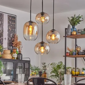 hofstein Soutinho Suspension, Boule lumineuse Ambre, Clair, 4 lumières* Lampes En Verre