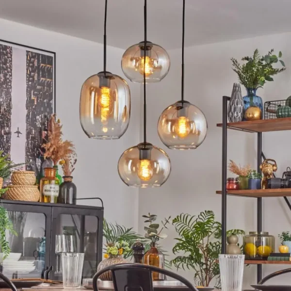hofstein Soutinho Suspension, Boule lumineuse Ambre, Clair, 4 lumières* Lampes En Verre