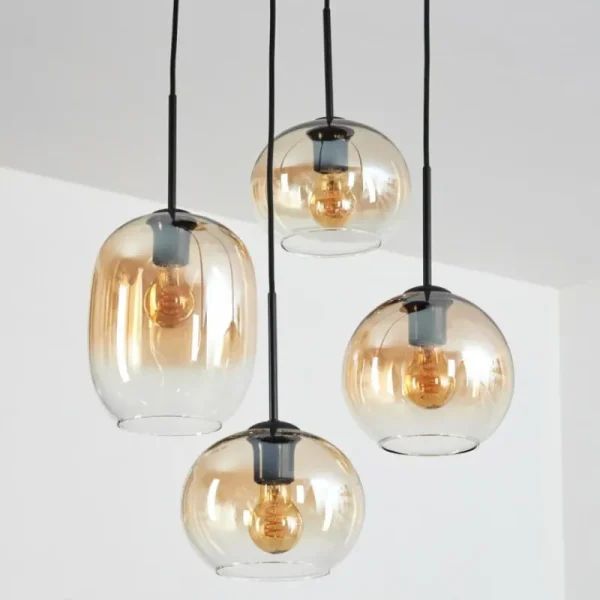 hofstein Soutinho Suspension, Boule lumineuse Ambre, Clair, 4 lumières* Lampes En Verre
