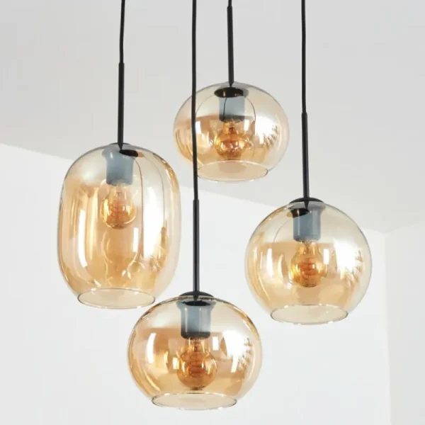 hofstein Soutinho Suspension, Boule lumineuse Ambre, 4 lumières* Lampes En Verre