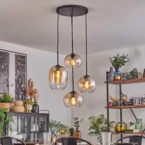 hofstein Soutinho Suspension, Boule lumineuse Ambre, Clair, 4 lumières* Lampes En Verre