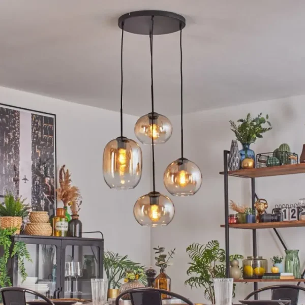 hofstein Soutinho Suspension, Boule lumineuse Ambre, Clair, 4 lumières* Lampes En Verre