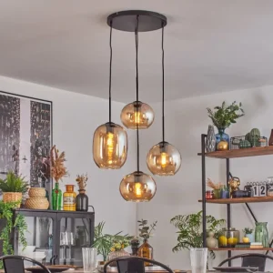 hofstein Soutinho Suspension, Boule lumineuse Ambre, 4 lumières* Lampes En Verre
