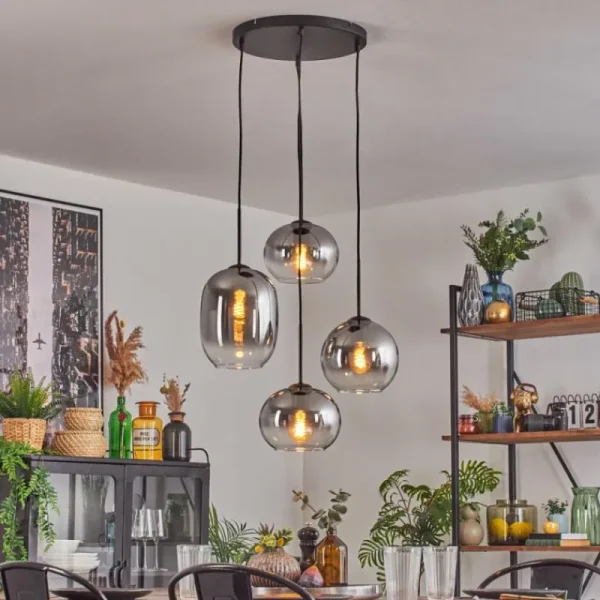 hofstein Soutinho Suspension, Boule lumineuse Clair, Fumé, 4 lumières* Lampes Modernes