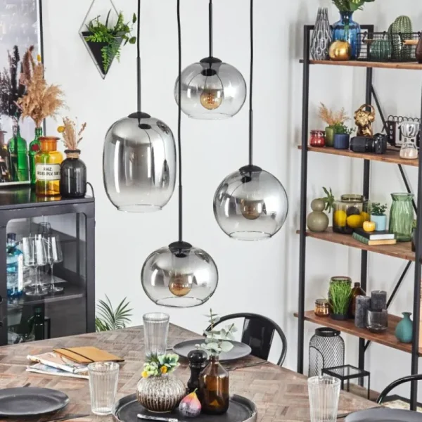 hofstein Soutinho Suspension, Boule lumineuse Clair, Fumé, 4 lumières* Lampes Modernes