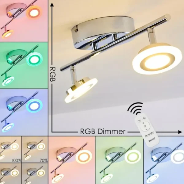 hofstein Spot de plafond Lucy LED Chrome, 2 lumières, Télécommandes, Changeur de couleurs* Lampes Modernes
