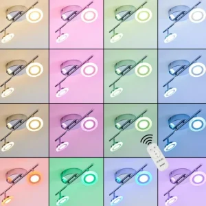 hofstein Spot de plafond Lucy LED Chrome, 2 lumières, Télécommandes, Changeur de couleurs* Lampes Modernes