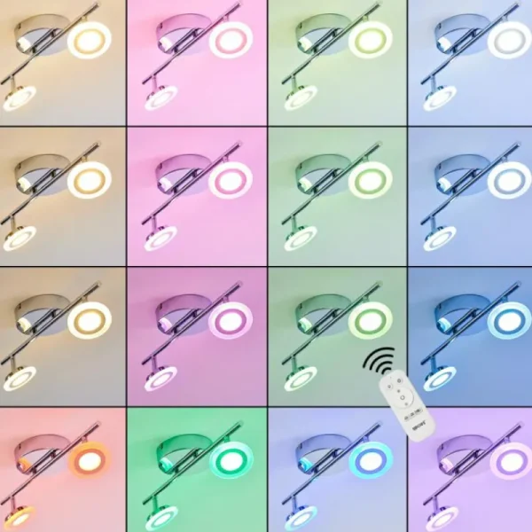 hofstein Spot de plafond Lucy LED Chrome, 2 lumières, Télécommandes, Changeur de couleurs* Lampes Modernes