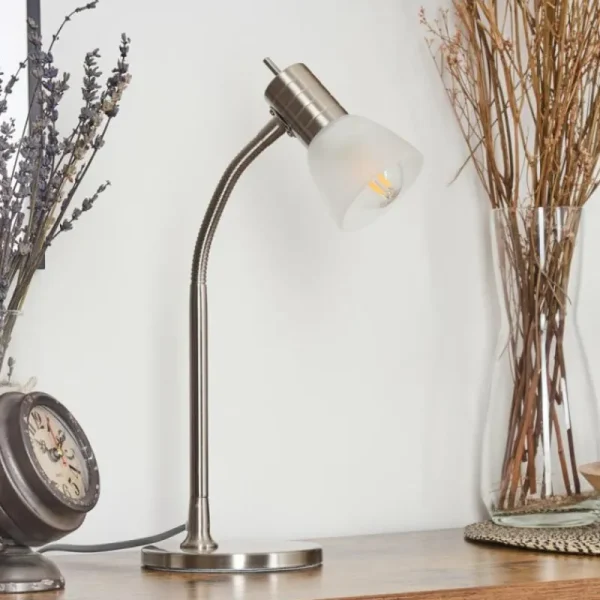 hofstein Stampen Lampe à poser Nickel mat, 1 lumière* Lampes En Verre