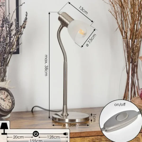 hofstein Stampen Lampe à poser Nickel mat, 1 lumière* Lampes En Verre