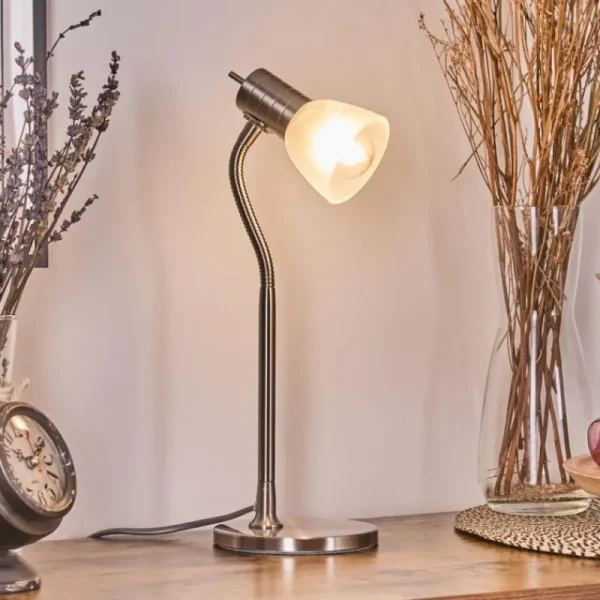 hofstein Stampen Lampe à poser Nickel mat, 1 lumière* Lampes En Verre