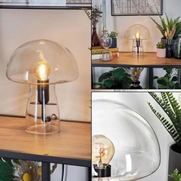 hofstein Style champignon Almagre Lampe à poser Noir, 1 lumière* Lampes En Verre