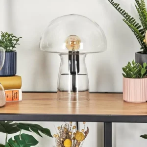 hofstein Style champignon Almagre Lampe à poser Noir, 1 lumière* Lampes En Verre