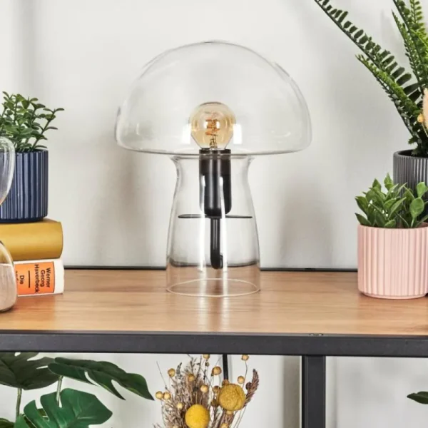 hofstein Style champignon Almagre Lampe à poser Noir, 1 lumière* Lampes En Verre
