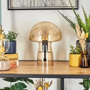 hofstein Style champignon Almagre Lampe à poser Noir, 1 lumière* Lampes En Verre