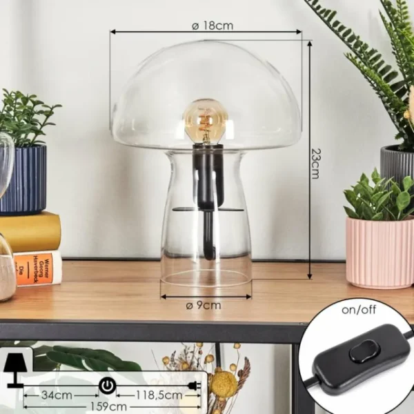 hofstein Style champignon Almagre Lampe à poser Noir, 1 lumière* Lampes En Verre