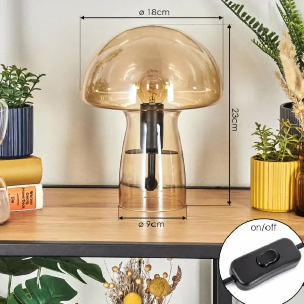 hofstein Style champignon Almagre Lampe à poser Noir, 1 lumière* Lampes En Verre
