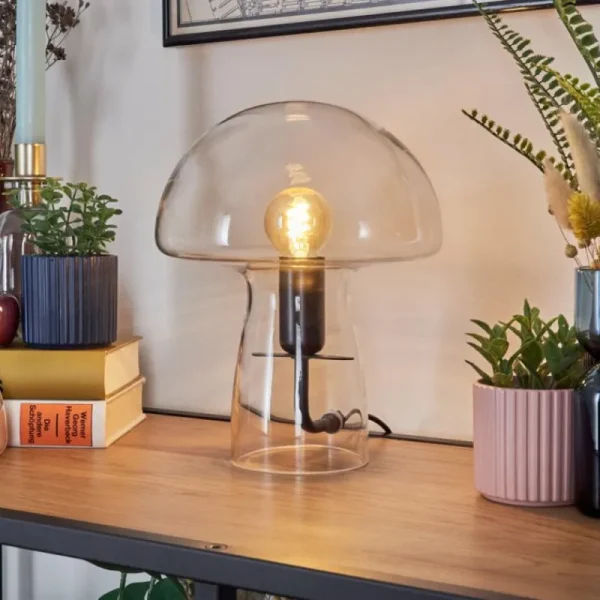 hofstein Style champignon Almagre Lampe à poser Noir, 1 lumière* Lampes En Verre