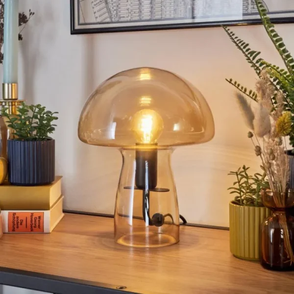 hofstein Style champignon Almagre Lampe à poser Noir, 1 lumière* Lampes En Verre