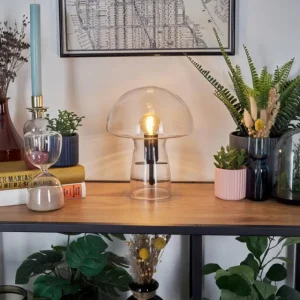 hofstein Style champignon Almagre Lampe à poser Noir, 1 lumière* Lampes En Verre