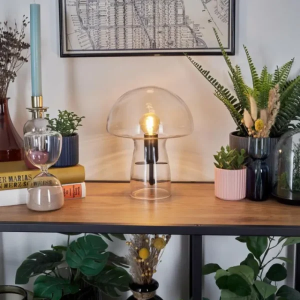 hofstein Style champignon Almagre Lampe à poser Noir, 1 lumière* Lampes En Verre