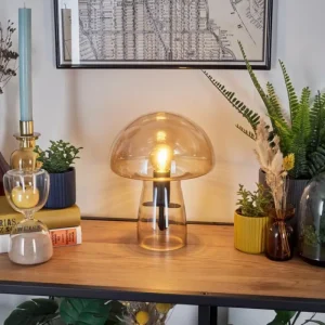hofstein Style champignon Almagre Lampe à poser Noir, 1 lumière* Lampes En Verre