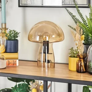 hofstein Style champignon Almagre Lampe à poser Noir, 1 lumière* Lampes En Verre